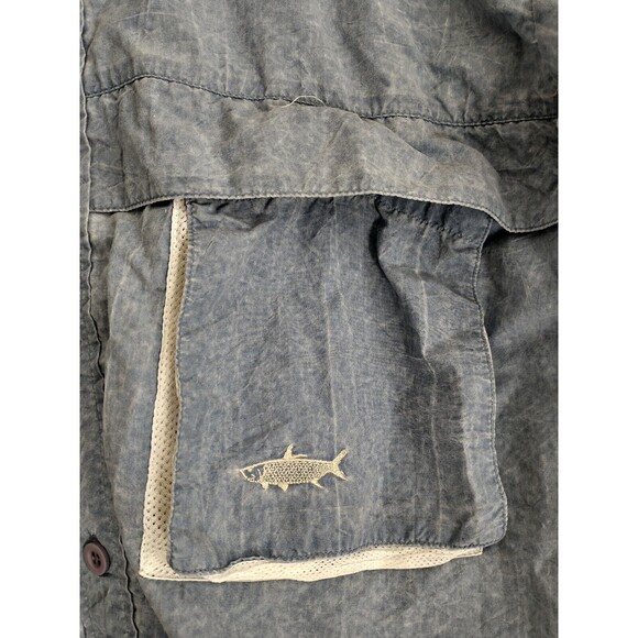 Tarponwear Fishing Shirt Men M Blue Pockets Vented Nylon Long Sleev Logo Outdoor - Picture 2 of 11